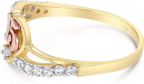Vista 3 de Ioka - Anillo de quinceañera de oro macizo de 14 quilates de 15 años de cumpleaños con circonita cúbica