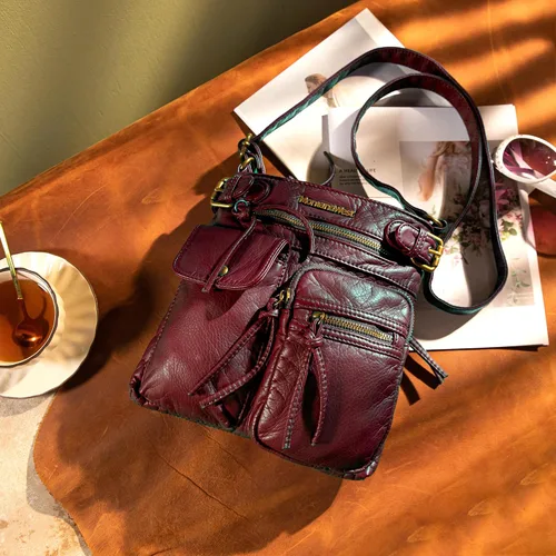 Vista 2 de Montana West Bolso cruzado para mujer, de piel lavada suave, con múltiples bolsillos
