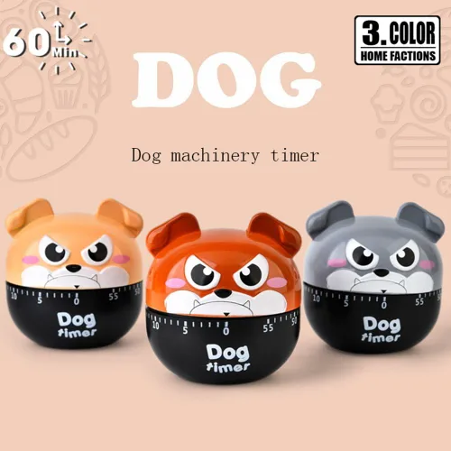 Vista 2 de Temporizadores de maquinaria de perro de dibujos animados lindos 60 minutos temporizador de cocina mecánica reloj contadores de alarma fuerte
