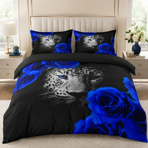 Vista 26 de Juego de funda de edredón con diseño de tigre blanco, tamaño individual, funda de edredón con estampado de animales salvajes, juego de ropa de cama