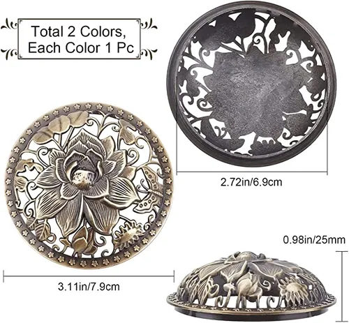 Vista 2 de GORGECRAFT 2 piezas de cubierta de vela de loto perfumado cubierta de velas de bronce con tapa de flores de bronce, velas de aleación de bronce
