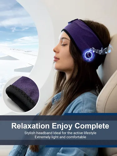 Vista 3 de Lullaband Diadema Bluetooth para dormir de lado, cómoda diadema con micrófono de altavoz fino, regalo manos libres Púrpura oscuro