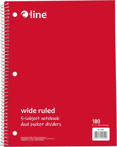 Vista 5 de C-Line Cuaderno de 5 materias, rayas anchas, 1 cuaderno, el color puede variar (22051)