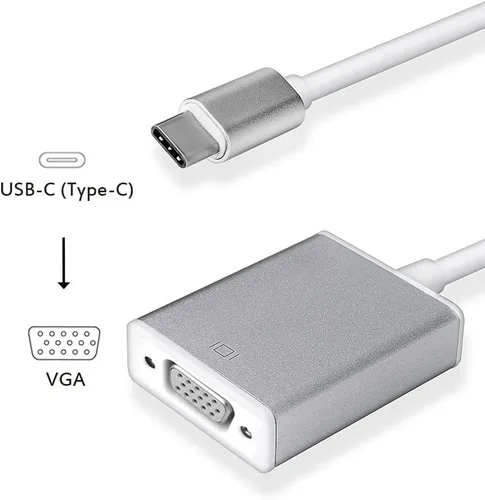 Vista 3 de Adaptador USB-C a VGA, convertidor USB 3.1 tipo C (Thunderbolt 3) a VGA compatible con MacBook Pro, MacBook, MacBook Air 2018, Dell XPS 13/15, Gris