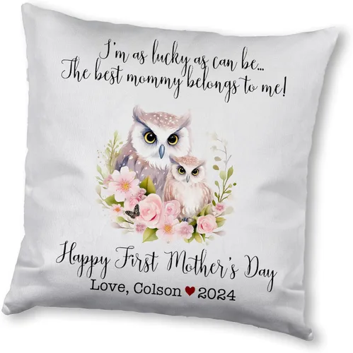 Vista 5 de Funda de almohada personalizada para el primer día de la madre, diseño floral de búho, funda de almohada personalizada para el día de la madre Búho