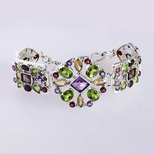 Vista 4 de Pulsera de plata de ley 925 con piedra preciosa de cuarzo ahumado y amatista de peridoto y citrino, hermosa joyería hecha a mano, regalo