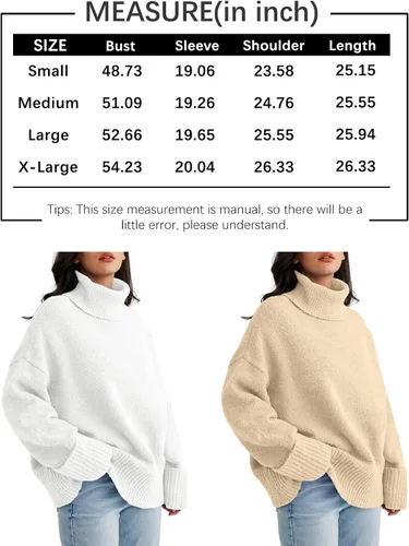 Vista 6 de LILLUSORY Suéter de manga larga de cuello alto para mujer, de gran tamaño, para otoño, grueso, cálido, para otoño