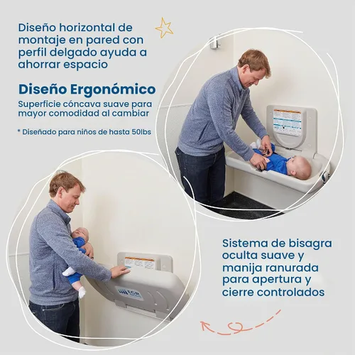 Vista 3 de ECR4Kids Cambiador horizontal montado en la pared con espalda delgada, cambiador de bebé, granito blanco