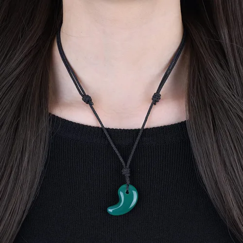 Vista 2 de Collar con dije Amorwing, de tres tesoros sagrados, magatama, sin metal, Verde, N300-4