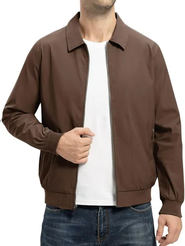 Vista 13 de TBMPOY Chaquetas ligeras para hombre, estilo casual, rompevientos, para hombre, chaqueta ligera de pista, cuello de tendido, abrigos de golf de otoño