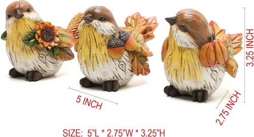 Vista 7 de Hodao Decoración de pájaros de calabaza de Acción de Gracias de 3.5 pulgadas de altura, pájaros hechos a mano para decoración de otoño, regalo