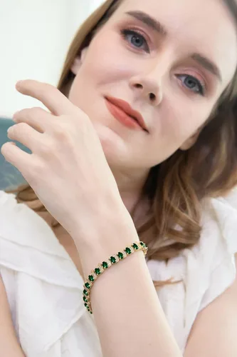 Vista 2 de Pulsera de tenis ovalada de plata de ley auténtica, creada o simulada con piedras preciosas y S para mujer