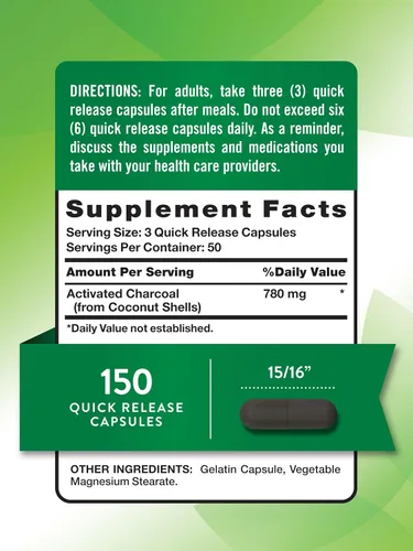 Vista 2 de Nature's Truth Cápsulas de carbón activado 780 mg 150 pastillas