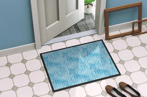 Vista 4 de Caroline's Treasures BB7555MAT - Felpudo de acuarela geométrica con diseño de remolino sobre azul de 18 x 27 pulgadas, tapete para puerta delantera