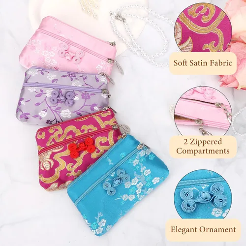Vista 3 de kilofly Brocado de seda chino 2 cremallera bolsa de joyería bolsa de regalo