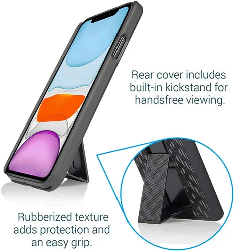 Vista 6 de Aduro Combo de funda y funda para iPhone 11, carcasa delgada y funda giratoria con clip para cinturón, con soporte integrado para iPhone de Apple