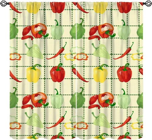 Vista 16 de Cortinas de chef para ventana, juego de 2 paneles para dormitorio y sala de estar, 42 x 45 pulgadas, a cuadros, cortinas temáticas de cocina