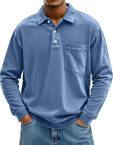 Vista 11 de Polo de manga larga para hombre, con solapa, casual, a la moda, vintage, ligero, para exteriores, negocios, golf, gimnasio, camisetas