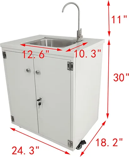 Vista 5 de Gabinete de acero Fregadero portátil Fregadero autónomo Estación de lavado de manos Fregadero móvil Fuente de agua Fuente de agua 110V/12V
