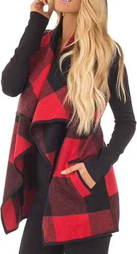 Vista 2 de dgdgbaby Women Sleeveless Cardigan Coat Lapel Open Front Plaid Vest Women Coat with Pockets