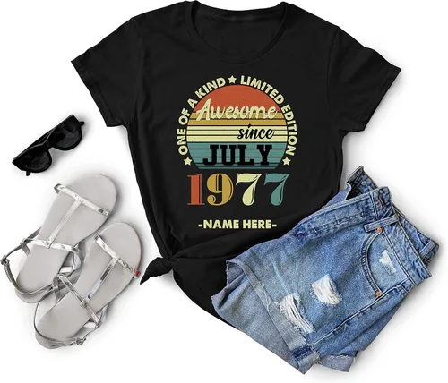 Vista 2 de Personalized Shirt Happy 46th Birthday Gifts for Men Women Awesome Since July 1977 T-Shirt Limited Edition 46 Year Old Bday Decorations Short Sleeve