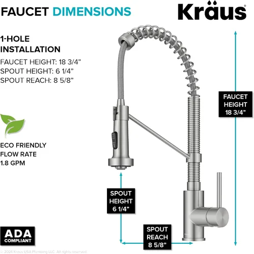 Vista 5 de KRAUS Bolden KPF-1610SFS - Grifo de cocina extraíble de una sola manija de estilo comercial de acero inoxidable sin manchas, con 2 funciones
