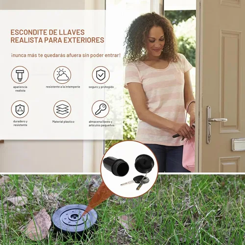 Vista 2 de Key Hider - Cabezal de aspersor realista impermeable, soporte para efectivo para jardín al aire libre, fácil de empujar en el suelo (negro)