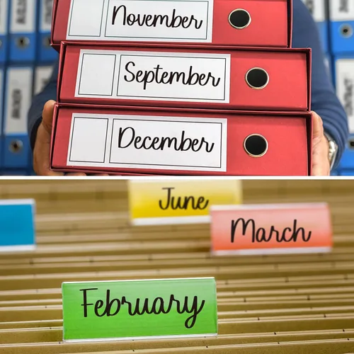 Vista 3 de Epakh 12 hojas de calcomanías para planificador mensual, calcomanías escritas a mano con pinzas para codo, calendario mensual para planificadores