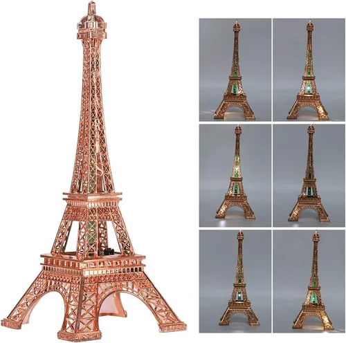 Vista 4 de LIZEALUCKY Estatua de la Torre Eiffel, modelo de torre Eiffel de 10.2 pulgadas, torre decorativa de escritorio de mesa con luz nocturna 3D, luminoso