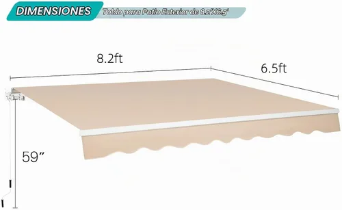 Vista 7 de AECOJOY Toldo Retráctil para Patio de 8.2'×6.5' Sombra Solar Cubierta de Toldo Dosel para Patio Exterior Sunsetter Toldos de Terraza con Manivela