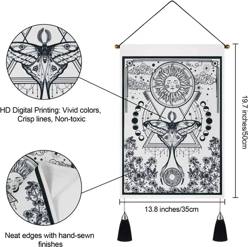 Vista 7 de Paquete de 2 tapices de sol y luna, tapiz blanco y negro con diseño de vid de flores, para colgar en la pared para habitación (13.8 x 19.7 pulgadas)