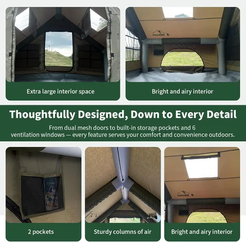 Vista 6 de Tienda de campaña inflable de lujo grande, resistente al viento y a la lluvia, interior de 12 ㎡, refugio para 2 a 10 personas, configuración rápida