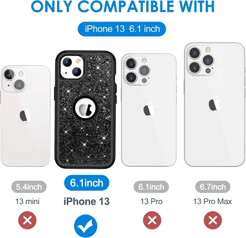 Vista 7 de Hython Funda para iPhone 13 Funda con Purpurina, Bonita Cubierta Brillante Resplandeciente con Brillo, Resistente 3 en 1 Híbrida de PC Duro TPU