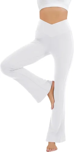 Vista 106 de HEGALY Pantalones de yoga acampanados para mujer, leggings cruzados, suaves, de cintura alta, pantalones casuales de entrenamiento con corte de bota