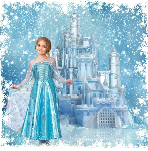 Vista 6 de Yeele Fondo de fotos de castillo de hielo, 5 x 7 pies, diseño de castillo azul, fondo de fotografía de castillo azul, para fiesta de cumpleaños