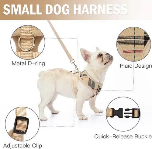 Vista 2 de PUPTECK Arnés de malla suave para perro con 2 collares – Chaleco acolchado cómodo para mascotas, arnés sin tirones, collar de perro pequeño a