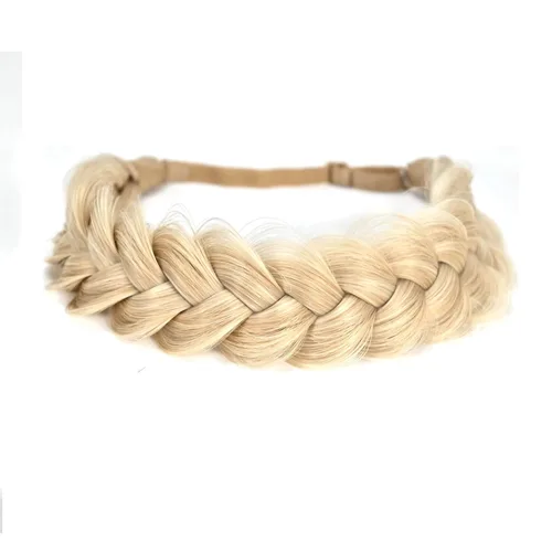 Vista 31 de Diadema trenzada sintética clásica de cabello con hebras anchas para boda, trenzas esponjosas desordenadas, banda para peluca, accesorio de belleza