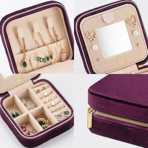 Vista 3 de ZPROW Joyero de viaje de terciopelo de felpa, organizador de joyas de viaje, estuche de viaje para joyas, joyero de viaje, pequeño joyero