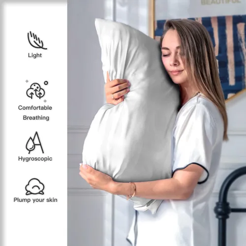 Vista 33 de Funda de almohada de seda para cabello y piel, suave, transpirable y sedosa, juego de fundas de almohada 100% tamaño estándar de 2 piezas, fundas