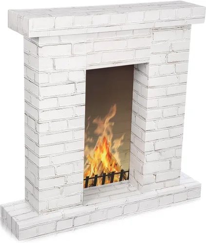 Vista 9 de AmazingSpark Chimenea de cartón navideño 3D falso 35.5 x 31.5 x 8 pulgadas, chimenea corrugada con accesorios de fotos de fuego, soporte de cartón
