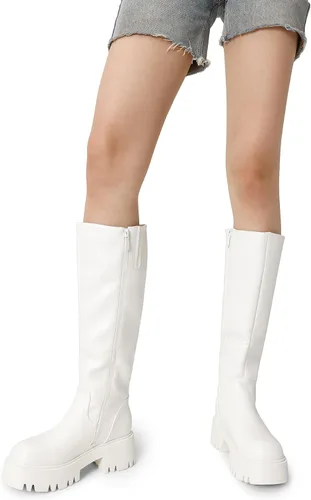Vista 6 de DREAM PAIRS Botas altas hasta la rodilla, cómodas botas de plataforma gruesa con punta redonda y cremallera lateral para mujer
