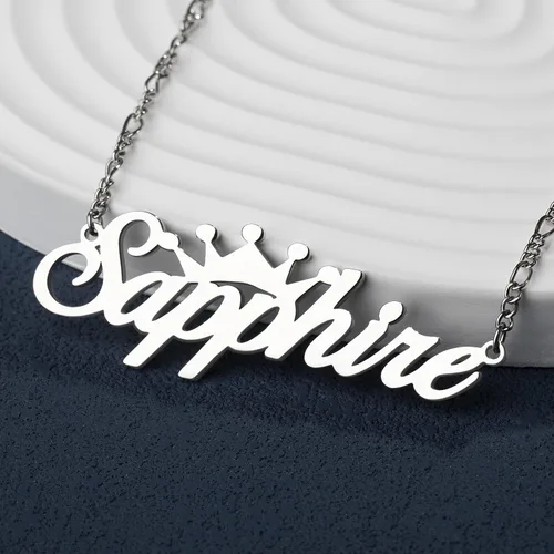 Vista 5 de Drawelry Collar con nombre personalizado de dos tonos con placa de oro de 18 quilates, chapado en doble corazón, placa con dije de placa de nombre