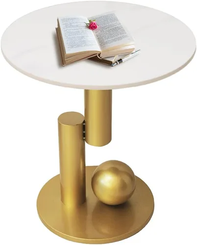 Vista 7 de Mesa auxiliar con parte superior de mármol, mesa auxiliar de metal dorado, mesa auxiliar moderna para sofá, mesa auxiliar redonda de café para sofá