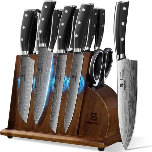 Vista 10 de Juego de cuchillos magnéticos de 15 piezas para cocina con bloque, juego de cuchillos de cocina hechos de acero inoxidable alemán de alto carbono