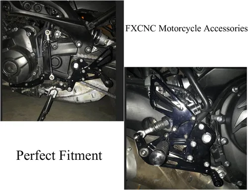 Vista 6 de FXCNC CNC FZ09 MT09 Billet Juego de clavijas traseras para motocicleta, reposapiés totalmente ajustables, compatibles con FZ-09 MT-09 2013-2020