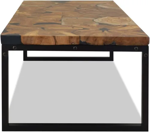 Vista 7 de Black and Brown Teak Wood Coffee Table, 43.3x23.6x15.7 in Rectangular Resin Living Room Table, Rustic Mesa de Centro para Sala, Durable Home