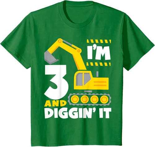 Vista 4 de Kids I'm 3 and Diggin It - Camiseta para niños con diseño de excavadora de construcción, Negro