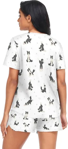 Vista 2 de Ollabaky Conjunto de pijama de perro de animales para mujer, conjunto de pijama de manga corta, conjunto de descanso para mujer