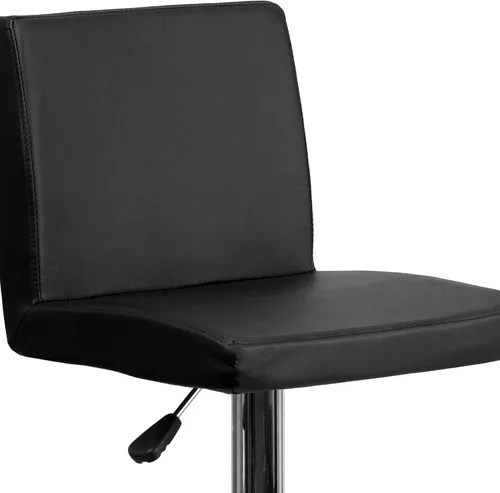 Vista 7 de Flash Furniture Taburete de bar contemporáneo de vinilo negro ajustable con panel trasero y base cromada (paquete de 1)