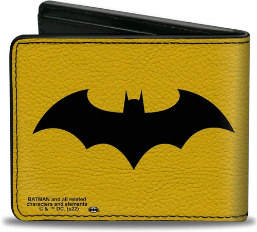 Vista 2 de Buckle-Down Billetera de DC Comics para hombre, plegable, con logotipo de Batman Tech Action Pose Bat amarillo, negro y blanco, cuero vegano, 4.0 x